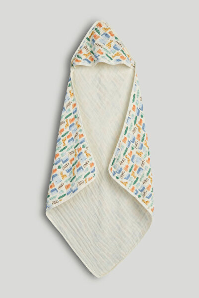 MOTHERCARE Hayvan Desenli Müslin Kapşonlu Banyo Havlusu