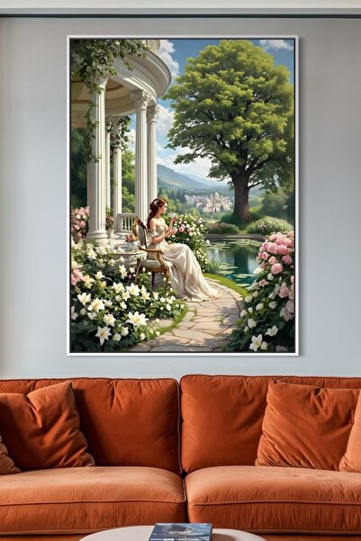 ARTAN GALLERY İtalyan Kadife Kadın ve Bahçe Manzarası Duvar Tablosu | Yağlı B...