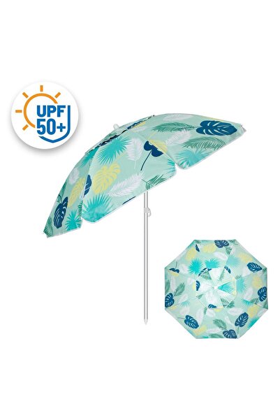 OEM Umbrela de Plaja Anti Vant Flap Tilt Verde Frunze Tropicale UPF 50+ & Cad...