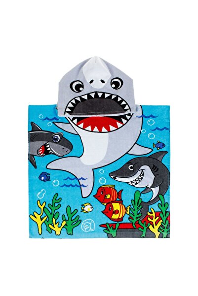 OEM Prosop de Plaja Poncho cu Gluga din Bumbac Rechin pentru Copii 50x100cm