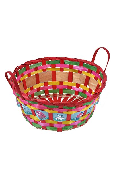 OEM Decorative Round Red Easter Basket with Handles Ø26x11cm