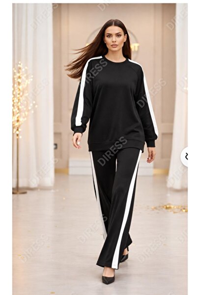 PEKA Rahat Kalıp Kadın Eşofman Takımı Şeritli Spor Kombin modal kumaş