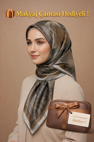 Levidor 90X90 Silk-Look Brown - Gray - Black Colored Scarf – Non-Slip Twill S...