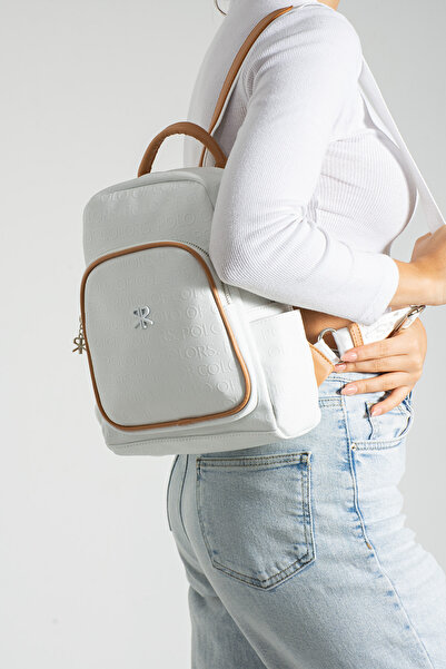 Çanta Trend حقيبة ظهر نسائية من بولو أوف كولورز باللون الأبيض مع طباعة منقوشة...