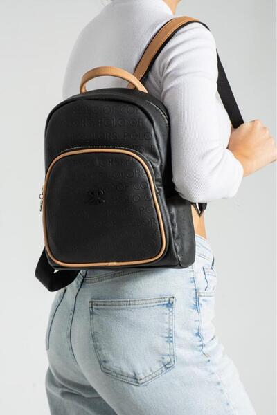 Çanta Trend Polo of Colors Black Camel Embossed Print Women's Backpack 27X32 ...