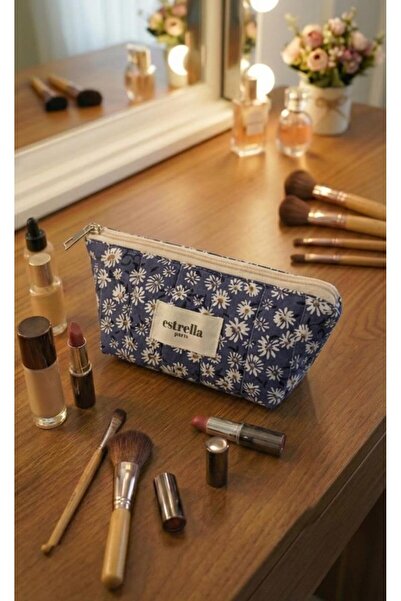 estrella paris Ri̇ti̇m Makeup Bag Cosmetic Care Bag Daisy Blue Line
