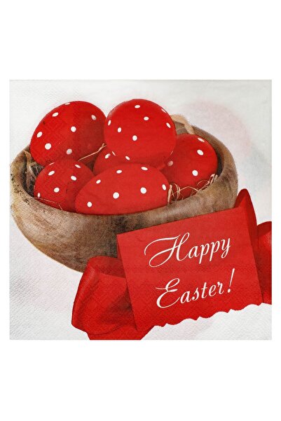 OEM Red White Eggs Easter Napkins "Happy Easter" 33x33cm - 20pcs