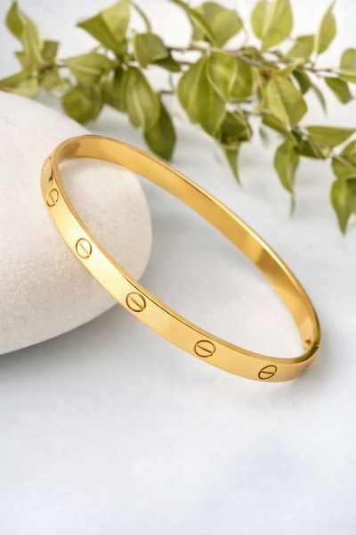 Çelik Altın Ton Vida Detaylı Paslanmaz Bileklik