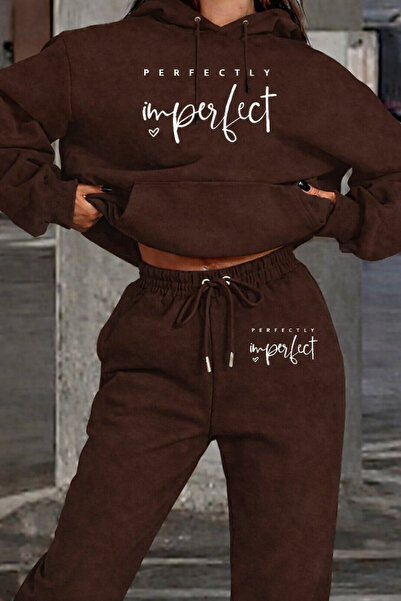 MARKATEM 3Iplik Cotton Back Printed Hooded Oversized Hoodie Sweat Pantalon Se...