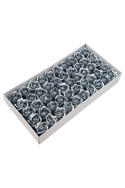 AFO Set 50 trandafiri sapun parfumati, atingere reala, argintiu