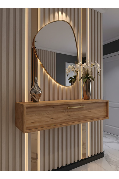 online fırsat mutlu ol mutlu kal Resital Dresuar Çam Gold - Modern Duvara Mon...