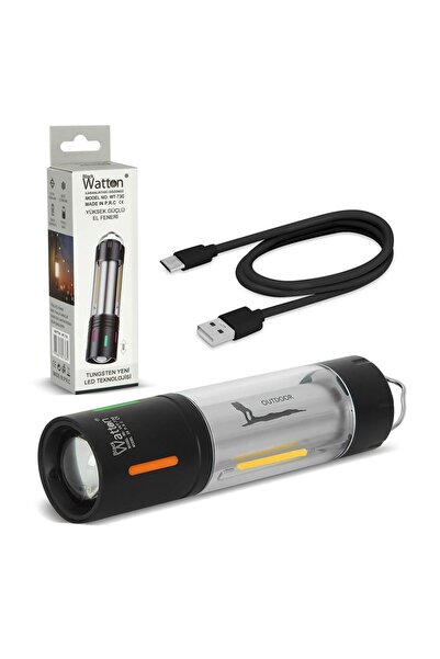 Watton WT-736 El Feneri 5 Mod TG Led Kancalı Usb-C Şarjlı 15cm