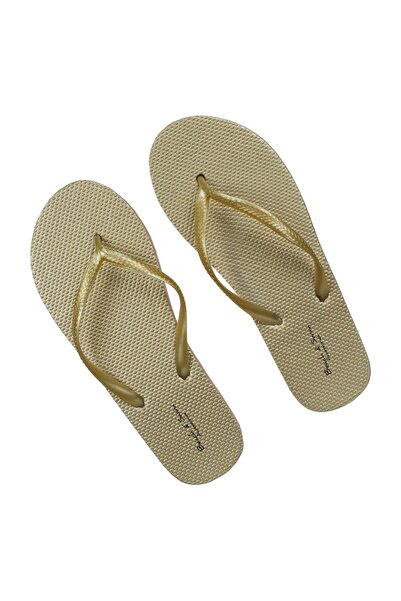 OEM Women's Gold Beach Slippers with Embossed Sole & Strap