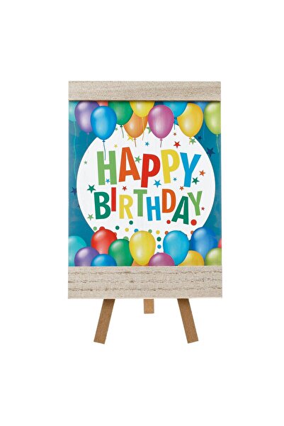 OEM Ξύλινο Διακοσμητικό Καβαλέτο με Πολύχρωμο Σχέδιο Μπαλόνια Χρόνια Πολλά 12...