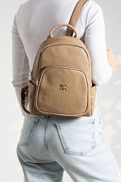 Çanta Trend Polo of Colors Mink Embossed Print Women's Backpack 27X32 Size