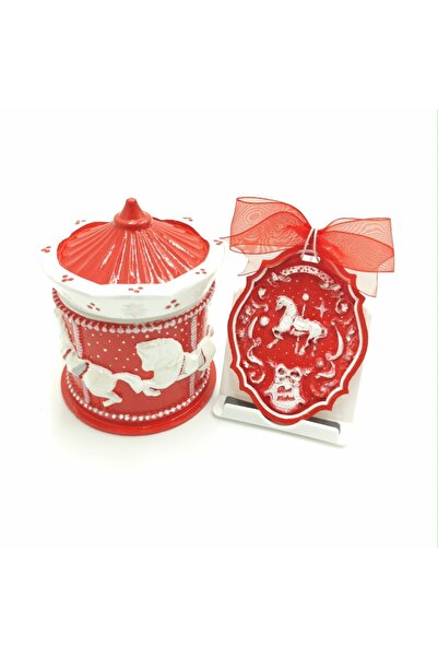 OEM Hand-painted Christmas Decorative Set, Red and White Carousel