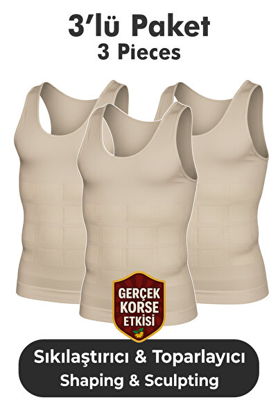 elilom Men's Corset Undershirt 3-Pack – Waist, Chest and Abdomen Shaping / Sc...