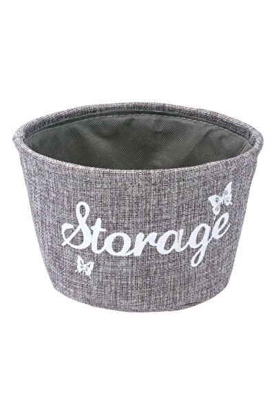 OEM Grey Textile Storage Basket with White Message Ø18x11cm