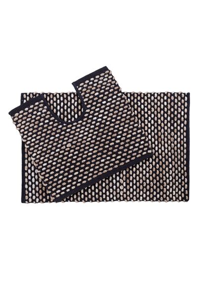 OEM Black Beige Patterned Bath Mat Set - 2pcs