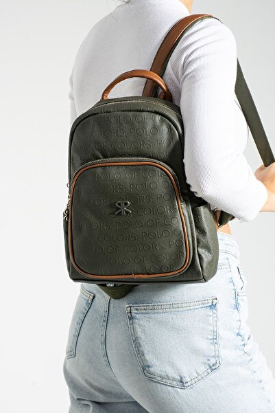 Çanta Trend Polo of Colors Khaki Camel Embossed Print Women's Backpack 27X32 ...