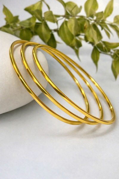 Çelik Minimal Altın Ton Paslanmaz Ajda Bilezik