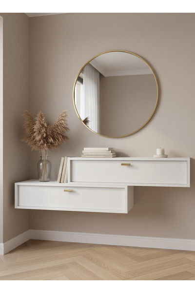 online fırsat mutlu ol mutlu kal Resital Dresuar Beyaz Gold - Modern Duvara M...