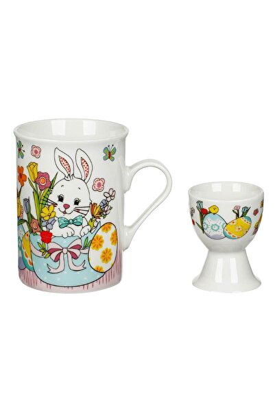 OEM Porcelain Mug Set with Egg Holder Bunnies Flowers 310ml