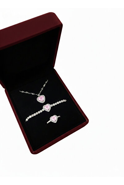 Miyoste Sevgililer Gününe Özel Pembe Renk Ciddi İlişki Kolye Bileklik Yüzük Seti