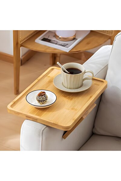 Myplas Modern Ahşap Dikdörtgen Koltuk Sehpası Tepsi Dekoratif