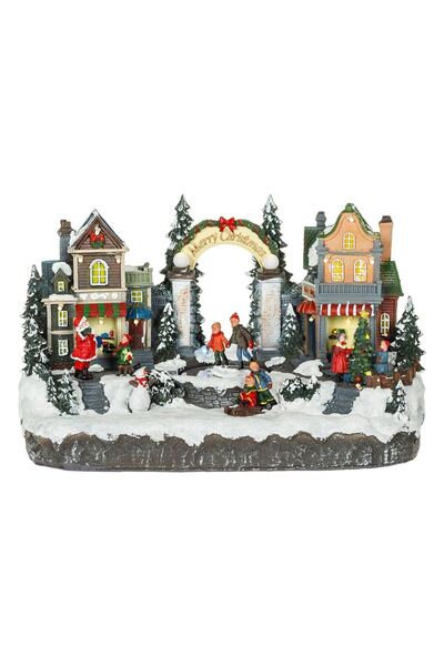 OEM Scena de Craciun Magazine cu Copii Mos Craciun Lumina & Miscare 33x18x19cm