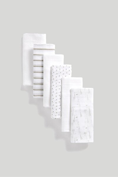 MOTHERCARE 6Lı Gri Baskılı Düz Müslin Set