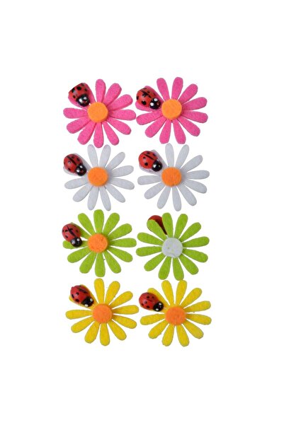 OEM Decorative Felt Stickers Daisies with Ladybug 3.5cm - 8pcs