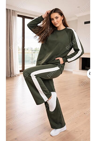 PEKA Rahat Kalıp Kadın Eşofman Takımı Şeritli Spor Kombin modal kumaş