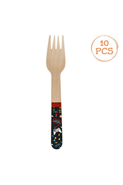 OEM Furculite din Lemn de Petrecere cu Imprimeu "Game" 16cm - 10buc