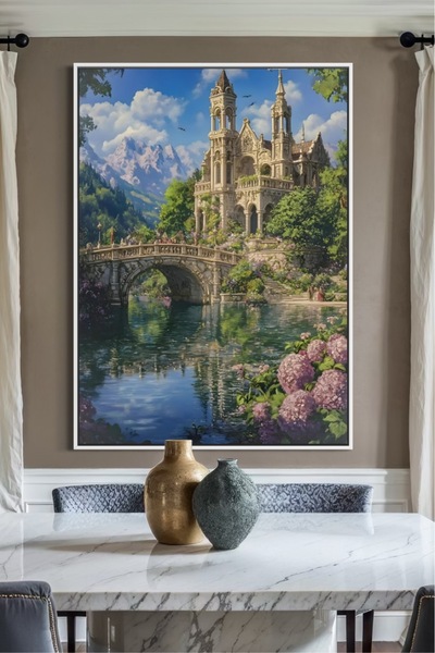 ARTAN GALLERY İtalyan Kadife Saray ve Göl Manzarası Duvar Tablosu | Yağlı Boy...
