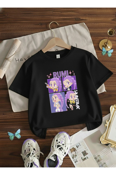 Let's Wear Rumi Huntrix Baskılı Çocuklar İçin %100 Pamuklu Bisiklet Yakalı Pr...