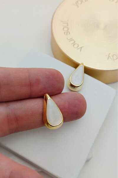 KYOLA DESİGN Damla Gold White Pearlescent Women's Earrings