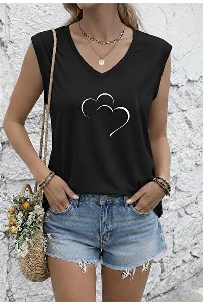 FUFLUNS United Heart Printed Women's Oversize Sleeveless T-Shirt