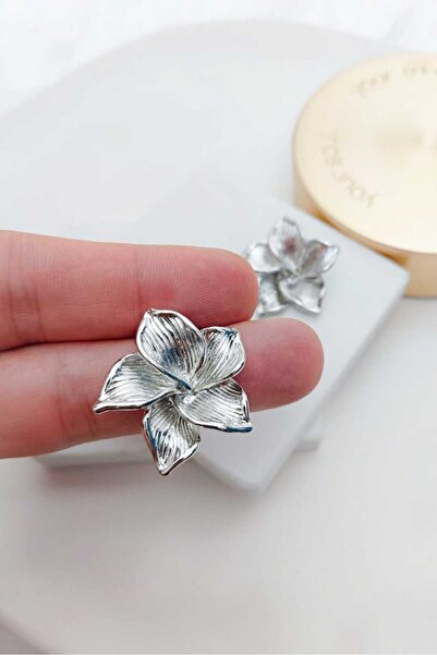 KYOLA DESİGN Narcissus Flower Silver Color Women's Earrings