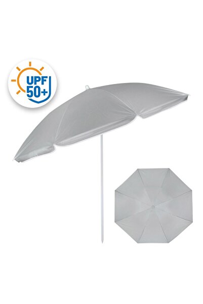 OEM Umbrela Plaja Neagra Argintie cu Cadru Metalic UPF 50+ Ø 1.80m