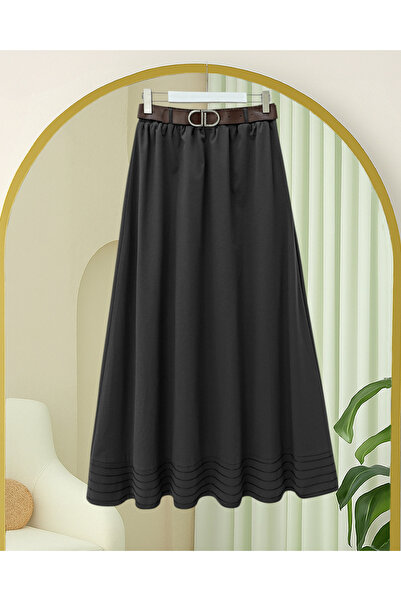 Modamorfo Imported Soft Gabardine Skirt with Skirt Hem Stitching Detail, Elas...