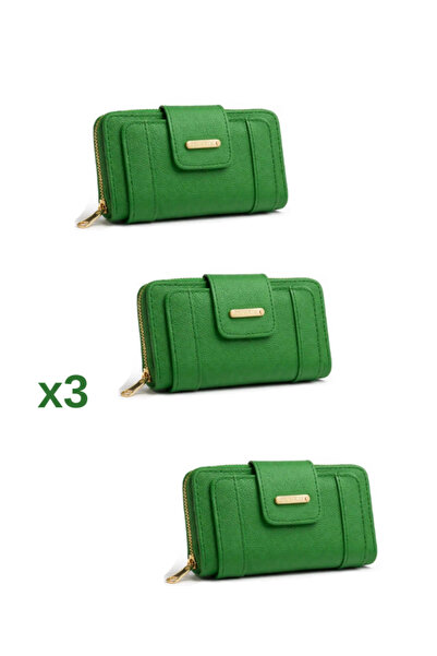 Newish Polo Women's Green Zippered Wallet with Leather-Look Card Holder Compa...