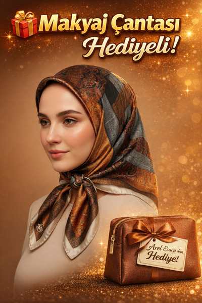 Levidor 90X90 Silk-Look Brown - Gray - Beige Colored Scarf – Non-Slip Twill S...