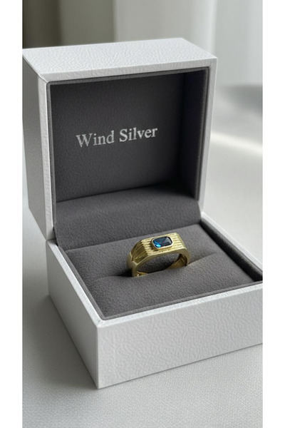 Wind Silver Lacivert Taşlı Tasarım Yüzük 925 Ayar Ayarlı