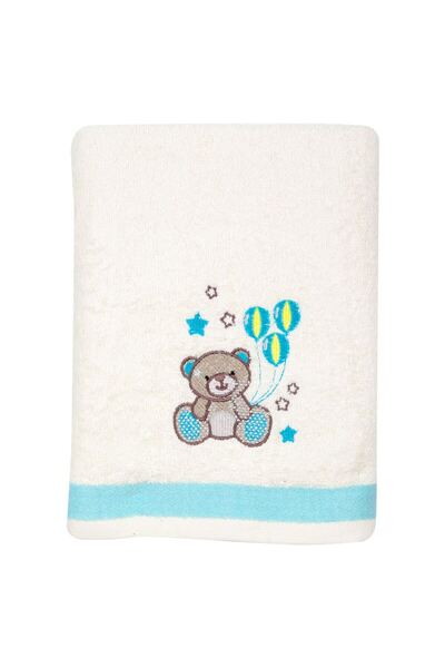 OEM Ecru Cotton Towel Blue Teddy Bear Embroidered 105x60cm
