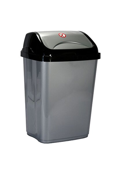 OEM Silver Grey Plastic Trash Can with Black Lid 26L
