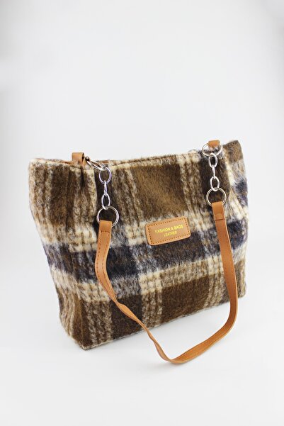 İLKYAZ Plaid Patterned Brown Tweed Fabric Zipper Closure Women's Medium Size ...