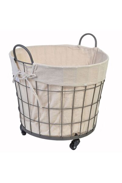 OEM Metal Basket with Ecru Fabric & Wheels Ø40x30cm