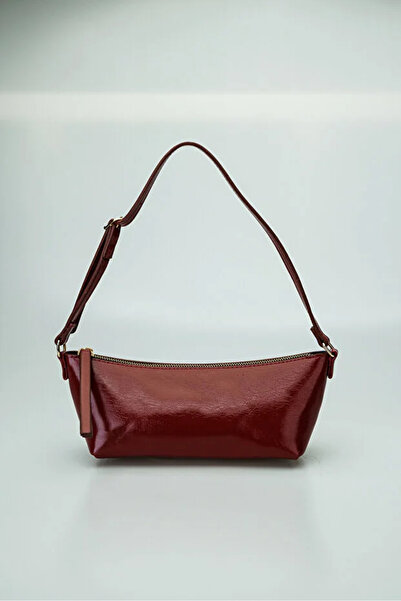 Zeyne Zyn06 Burgundy Crinkled Leather Textured Mini Zippered Women's Shoulder...