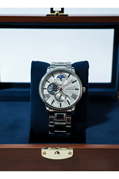 Goldwatches Silver Color Steel Band Skeleton Dial Automatic Look 43mm Men Wri...